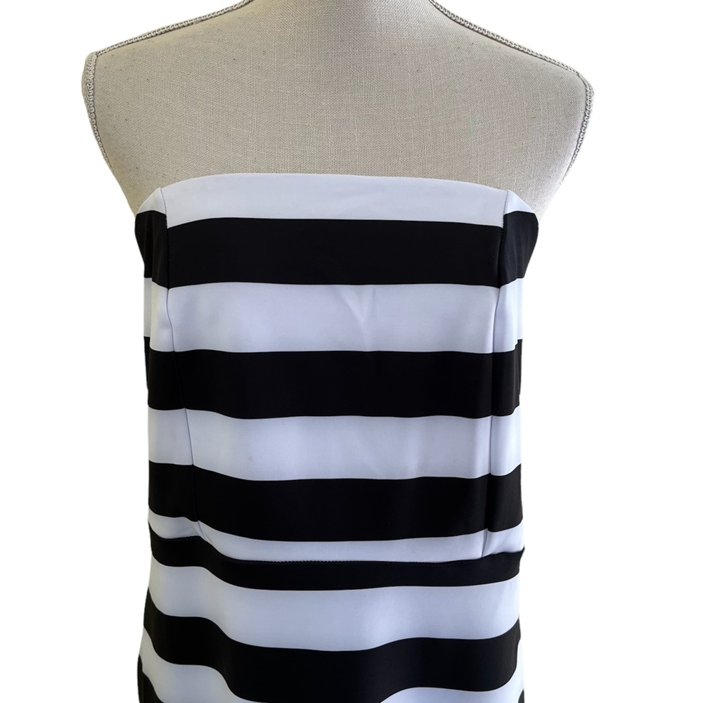 Eloquii Black and White Printed Stripe Knit Midi Dress with Bow Back Detail 14 - Picture 4 of 11